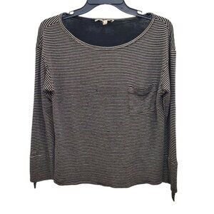 Soft Joie Women's Black Gold‎ Metallic Thread Roll Tab Sleeve Pocket Knit Top M